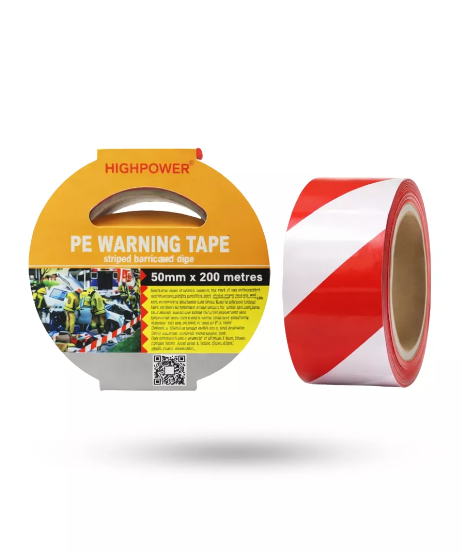 HIGHPOWER PE Warning Tape Red/White (50mm x 200m)