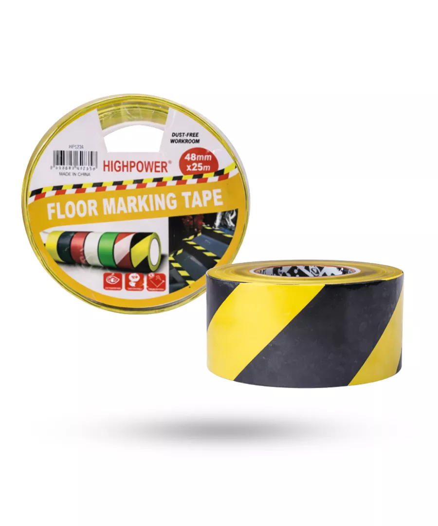 PVC Warning Tape Black/Yellow 48MM x 25M